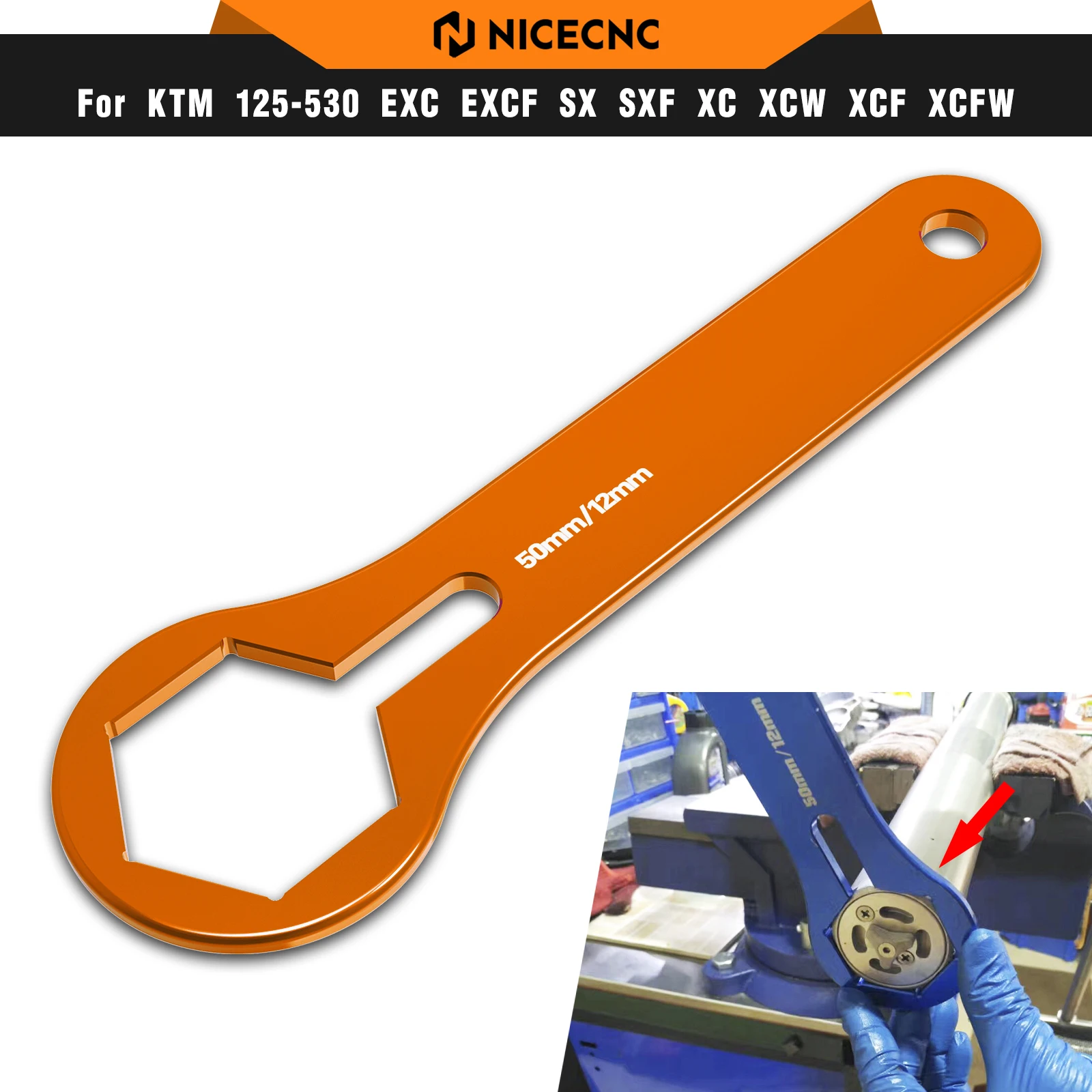 NICECNC For KTM EXC 300 50mm WP Dual Chamber Fork Cap Wrench Tool For KTM EXC-F 350 SX 125 SXF 450 XC XCF XCW SIX DAYS 2008-2022