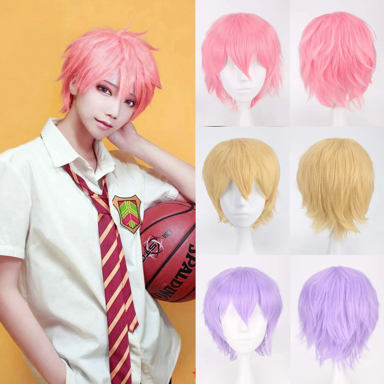 Wolf Cut With Bangs Choppy Cosplay Party Wig For Men Women Pink Red Blue Purple Korean Style Man Wig Synthetic Short Wigs