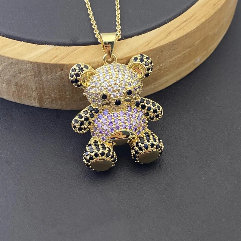 Vanifin Simple Brand Necklace Full Colours Micro Inlay Zircon Little Bear Pendants For Women Classic Fashion Jewelry Best