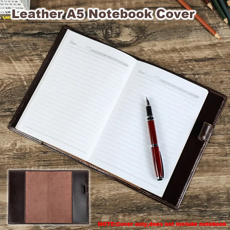 Crazy Horse Genuine Leather A5 Laptop Notebook Cover For Journal Notebook with Pen Holder School Office Supplies Stationery