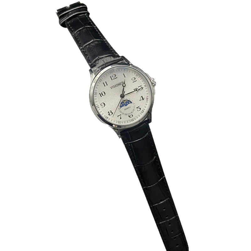 Orologio da uomo nuovo Orologio al quarzo di tendenza per il tempo libero, orologio Sun Moon Star, orologio in vera pelle, orologio rotondo in acciaio inossidabile, regalo di compleanno