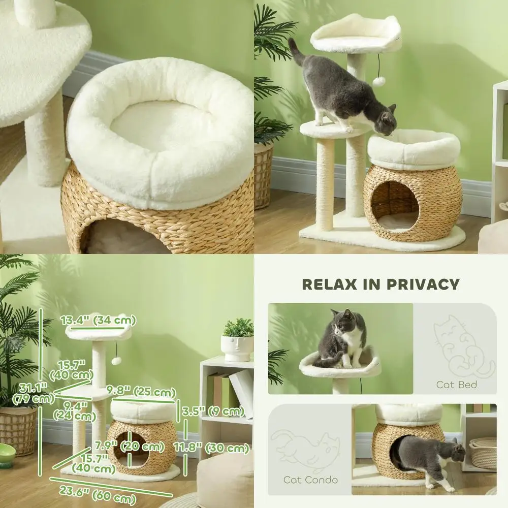 

31 Indoor Cat Tower with Sisal Scratching Posts, Beds, Platforms, and Toy Ball, Cream White