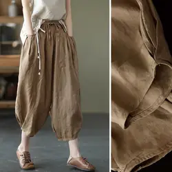 2022 Summer Vintage Cotton Linen Women's Pants With Elastic Waist And Thin Loose Lantern Pants Solid Color Leggings