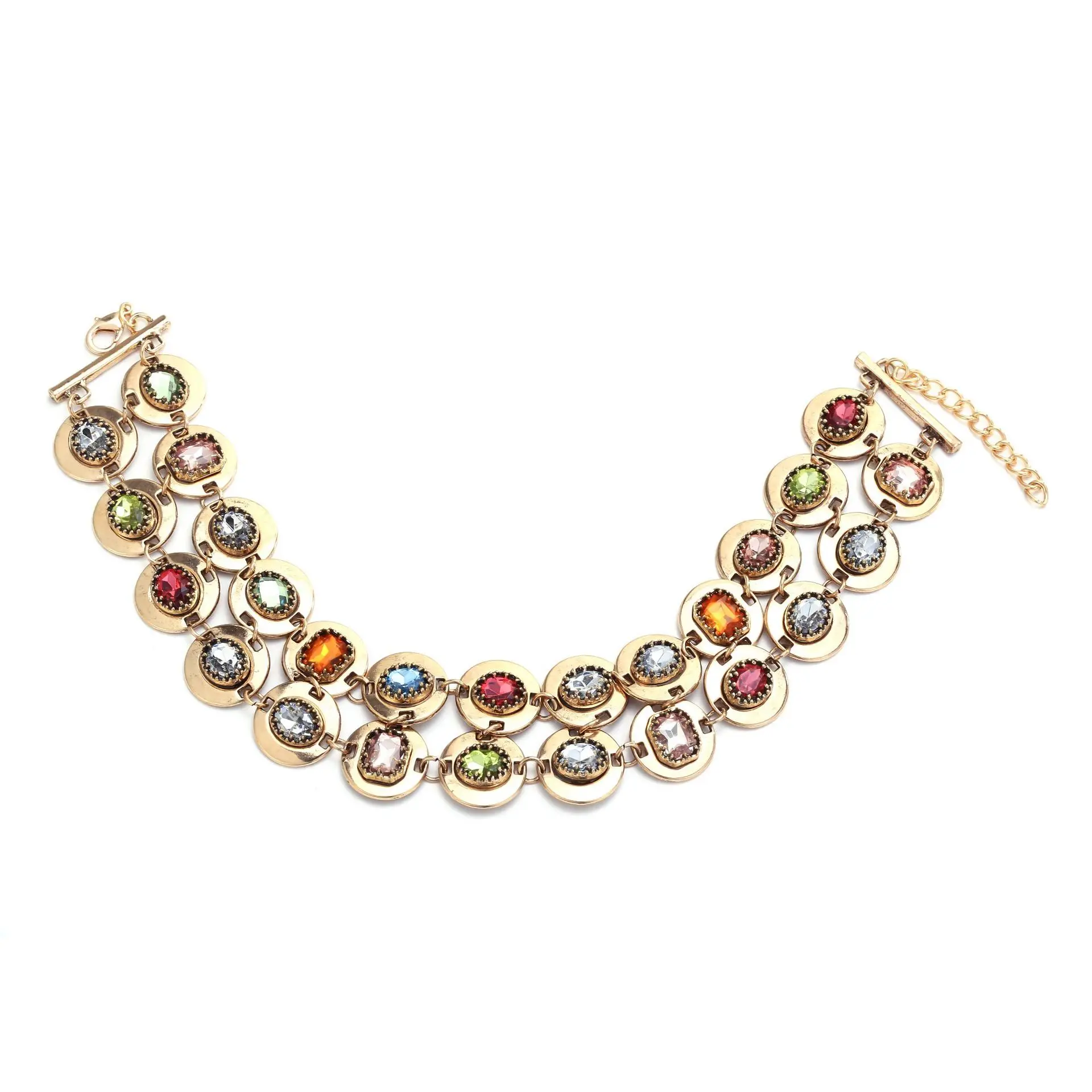 Vintage-Halskette mit bunten Kristallen für Damen, Metallketten, mit Strasssteinen besetzte Halskette, auffälliger Schmuck, Geschenkidee. – Detail 7