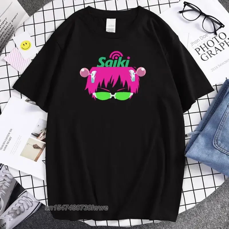 Cool Saiki K. Cartoon Printing Man's T Shirts Crewneck Breathable T-Shirts Vintage Sportswear Oversized Loose T-Shirt Men