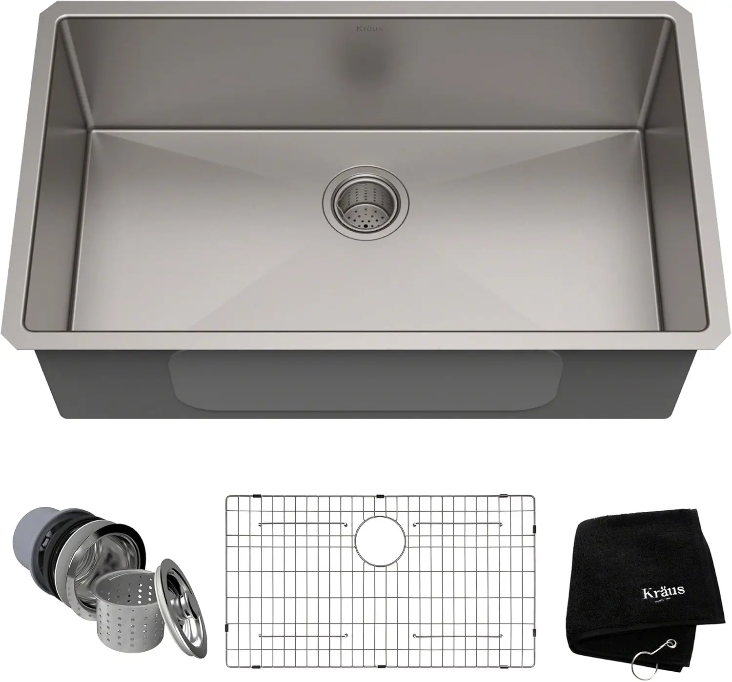 KHU100-32 Standart PRO 16 Gauge Undermount Single Bowl Stainless Steel Kitchen Sink, 32 Inch