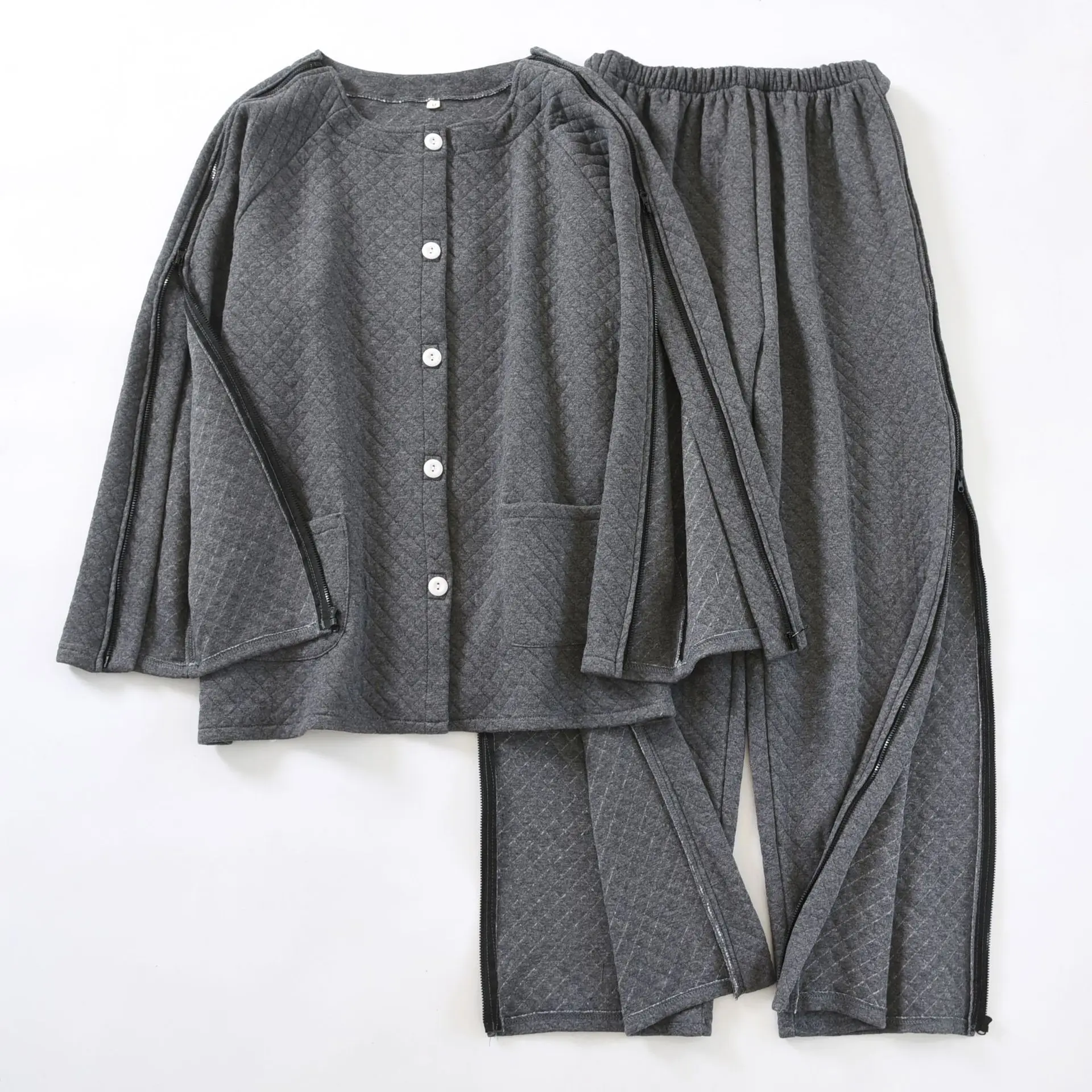Men Air Cotton Nursing Pajamas Post Surgery Recovery Bedridden Elderly Care Full Side Zipper Medical Rehab Wear