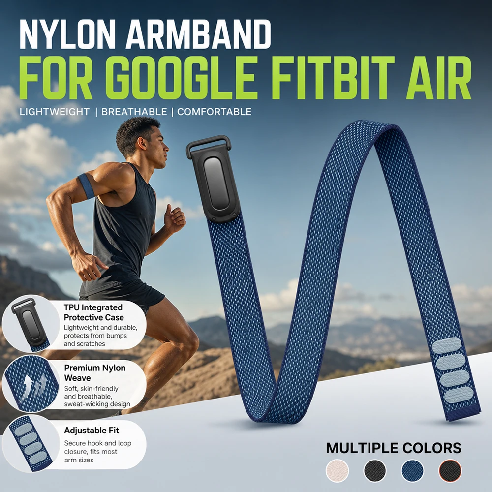 Sports Armband Replacement for Google Fitbit Air Integrated Lightweight Nylon Band TPU Shell Adjustable Strap for Fitbit Air