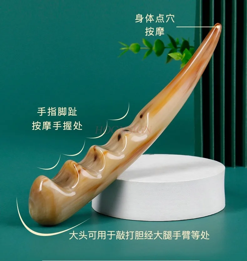 

Natural old white buffalo horn foot acupoint massage stick body point acupuncture finger scraping massage stick