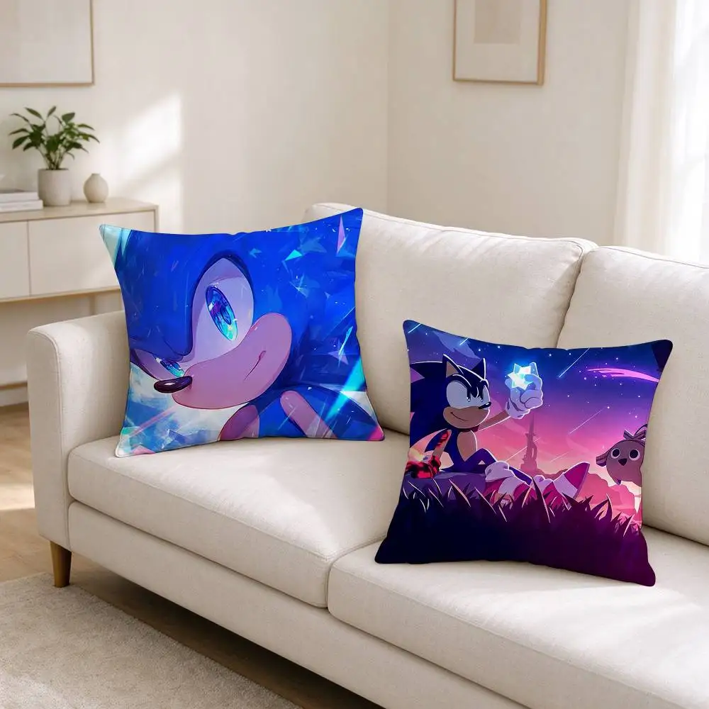 S-Speedy Neon Animated Sonic Prime  Square Double-Sided printed Pillow Case Bedroom Bedside Pillow Sofa Cushion Cover