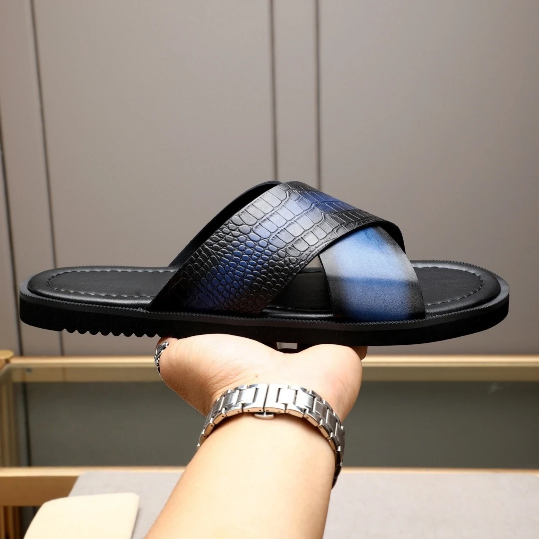 Luxury Brand Men's Shoes Handmade Fashion Sandals Holiday Gifts House Slippers Full Grain Leather Outdoor Beach Garden Slides view 2