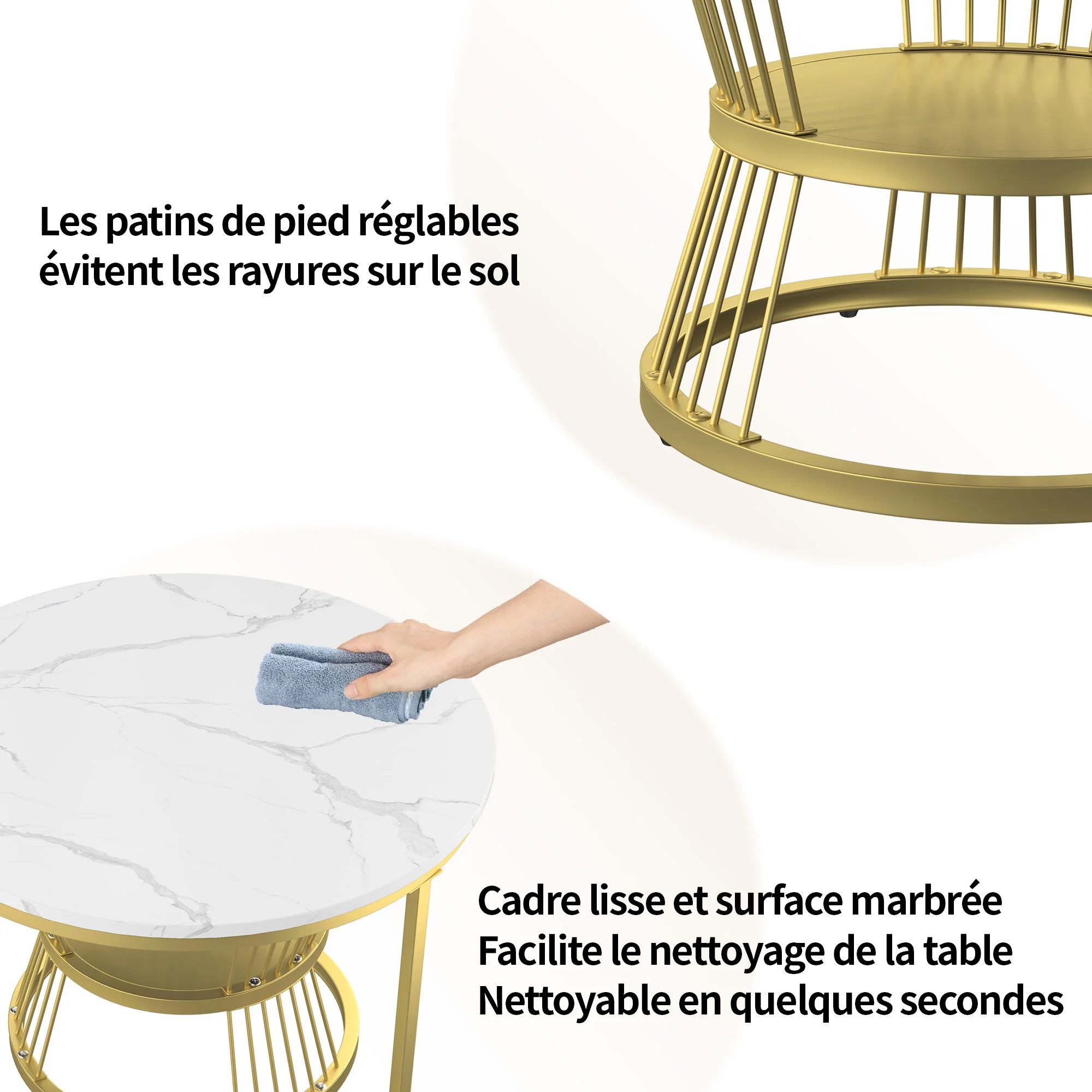 Okrągły stolik kawowy, zestaw 2 sztuk, drewniany stolik kawowy, nowoczesny zestaw stolików bocznych z metalową ramą do salonu, balkonu, biura