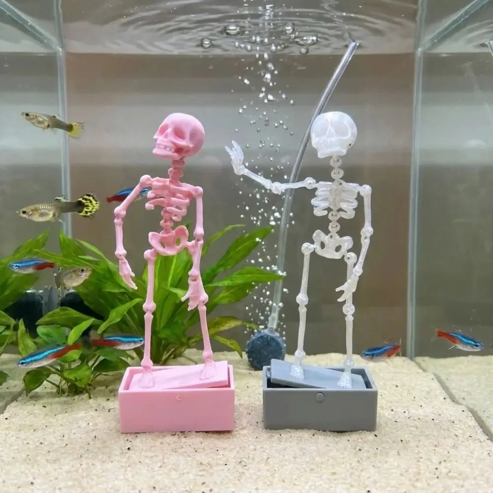 Esqueleto Dançante Impresso em 3D para Aquário, Ornamento Decorativo para Tanque de Peixes, Esqueleto em Movimento Movido a Ar, Decoração de Halloween para Casa