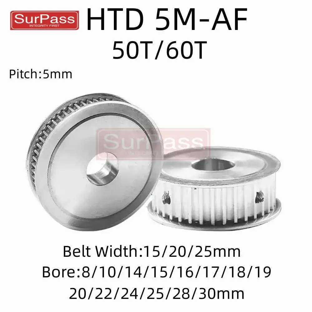 

AF Type 50T/60 Teeth HTD 5M Timing Pulley Bore 8mm /10mm/12mm…….30mm for 15mm/20mm/25mm Width Belt Used In Linear Pulley 5GT