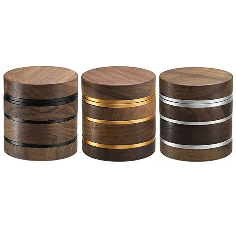 New Walnut Wood Aluminum Alloy 63mm 4-layer Tobacco Grinder Grinder