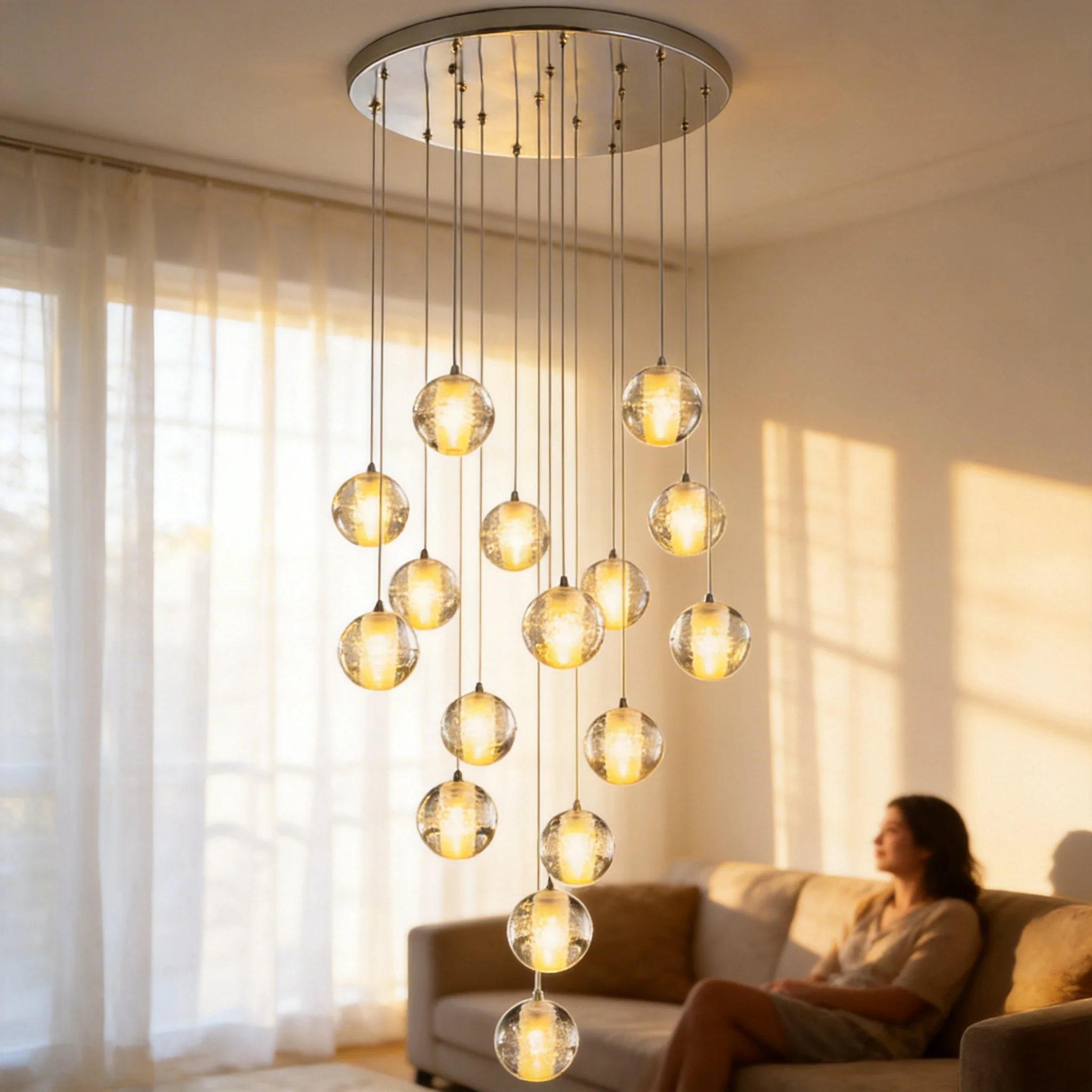 Modern Crystal Ball Ceiling Chandelier for Staircase Living Room Kitchen G4 LED Pendant Lamp Bedroom Decoration Hanging Light