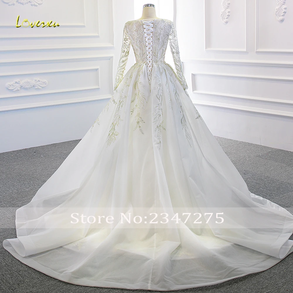 Loverxu Mermaid Exquisite Wedding Dresses V-Neck Long Sleeve Vestido De Novia Lace Detachable Train Custom Made Robe De Mariee