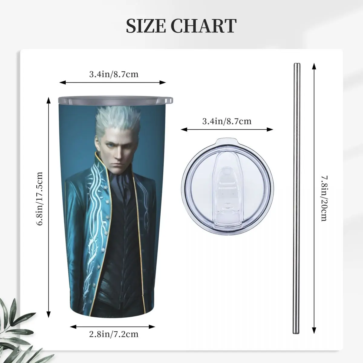 Vergil From The Devil May Cry Series Stainless Steel Tumbler Vacuum Insulated Mugs Thermal Cold Bottle Straws With Lid 20oz