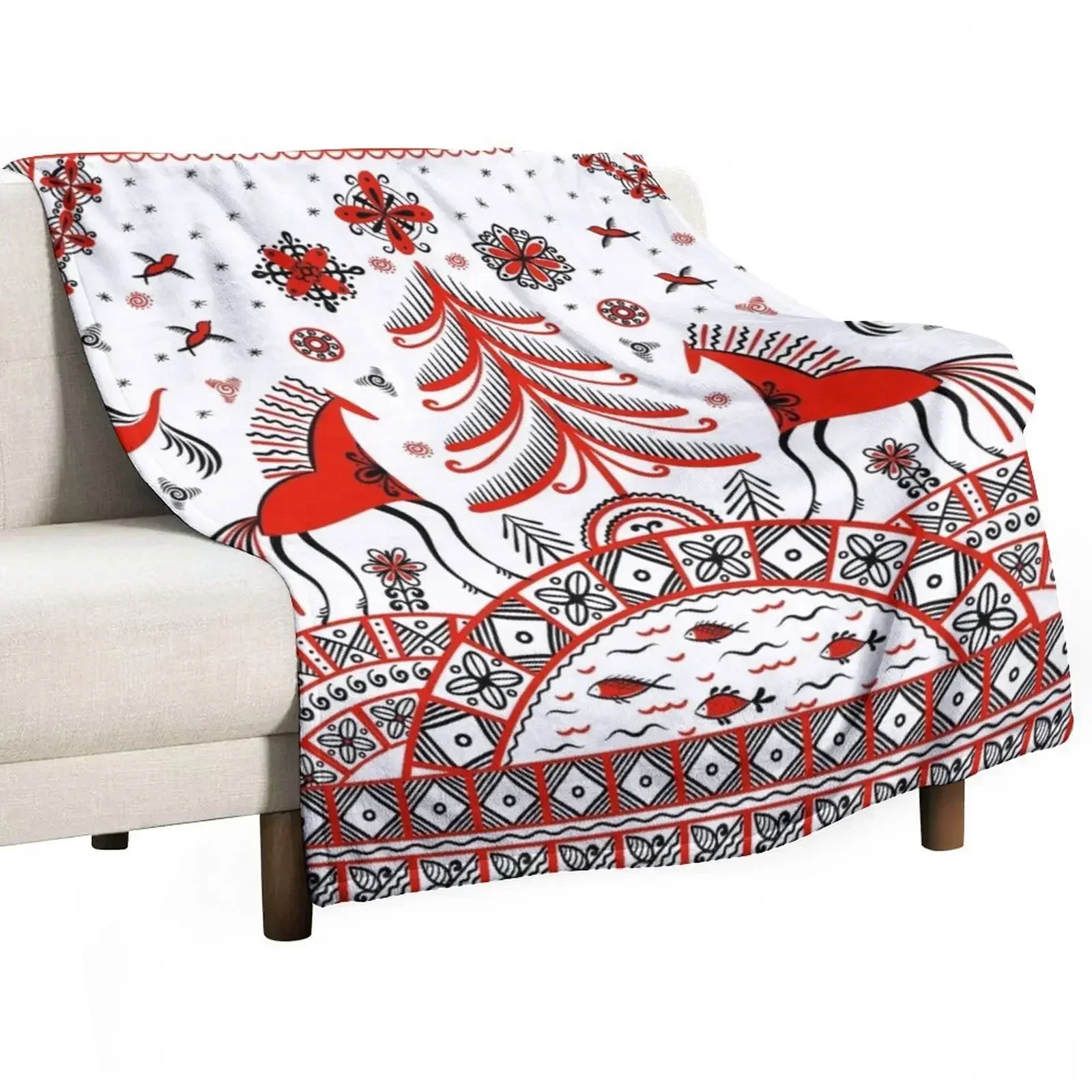 Russian folklore ornament. Mezen painting. Throw Blanket wednesday Bed covers Travel Blankets For Bed Stuffeds Blankets