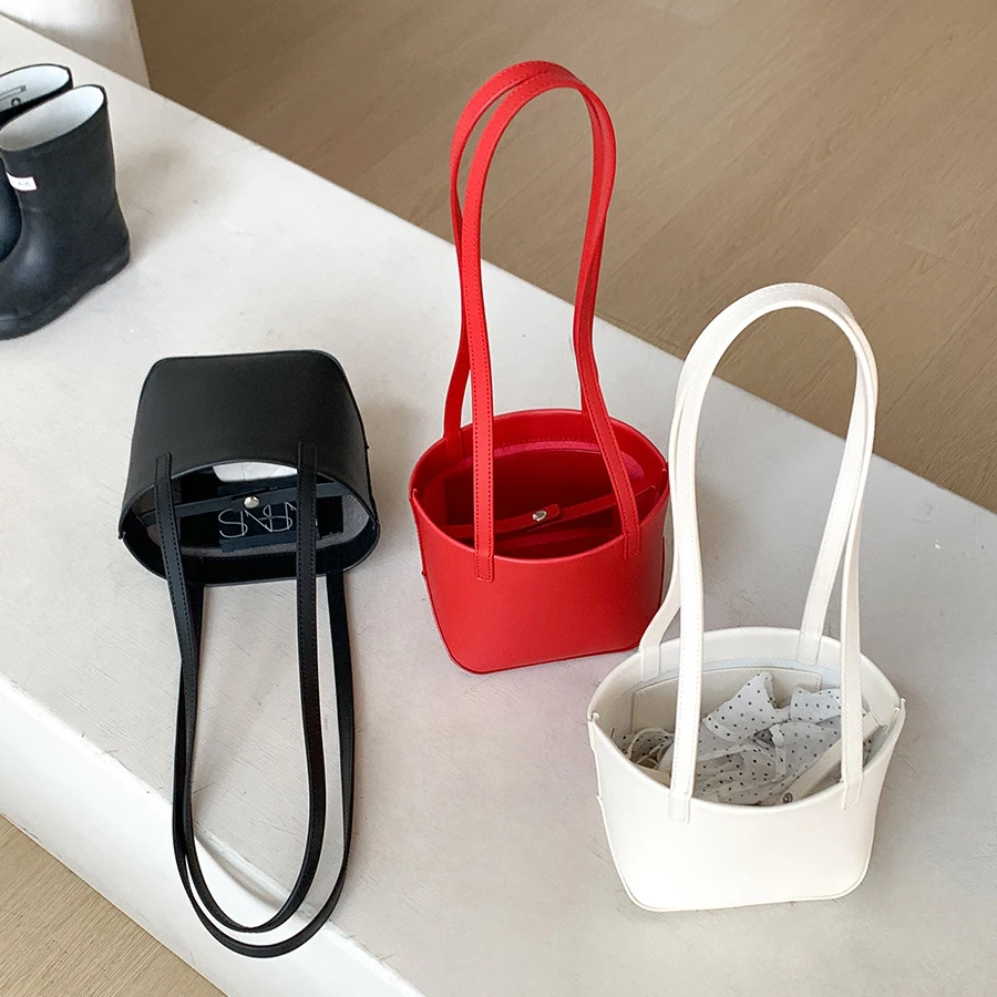 

Simple One Shoulder Underarm Bag Fashion Trend PU Leather Bucket Bag For Women Korean Summer Autumn New Red Small Square Bag
