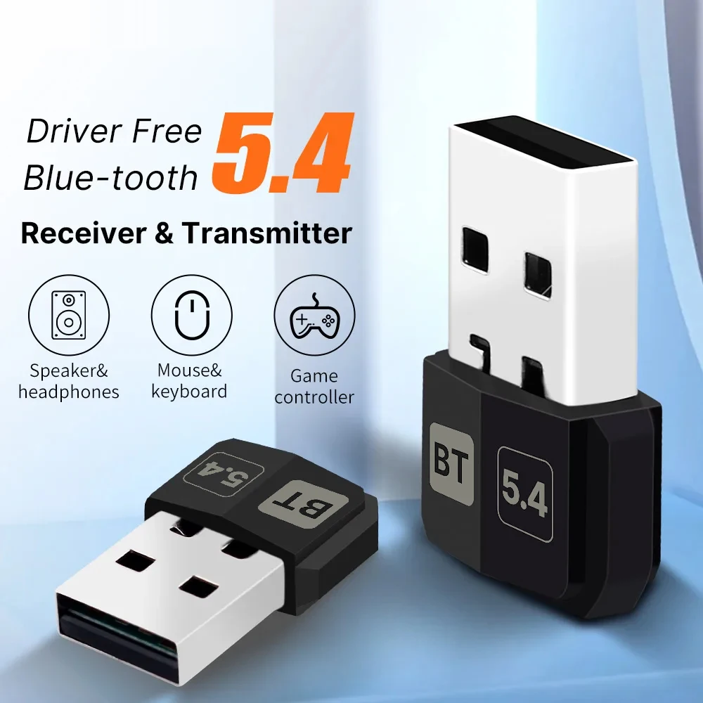 Adaptador Dongle Receptor do Transmissor Sem Fio, USB Bluetooth 5.4, Fit para PC, Laptop, Mouse, Teclado, Alto-falante, Áudio, Dongle