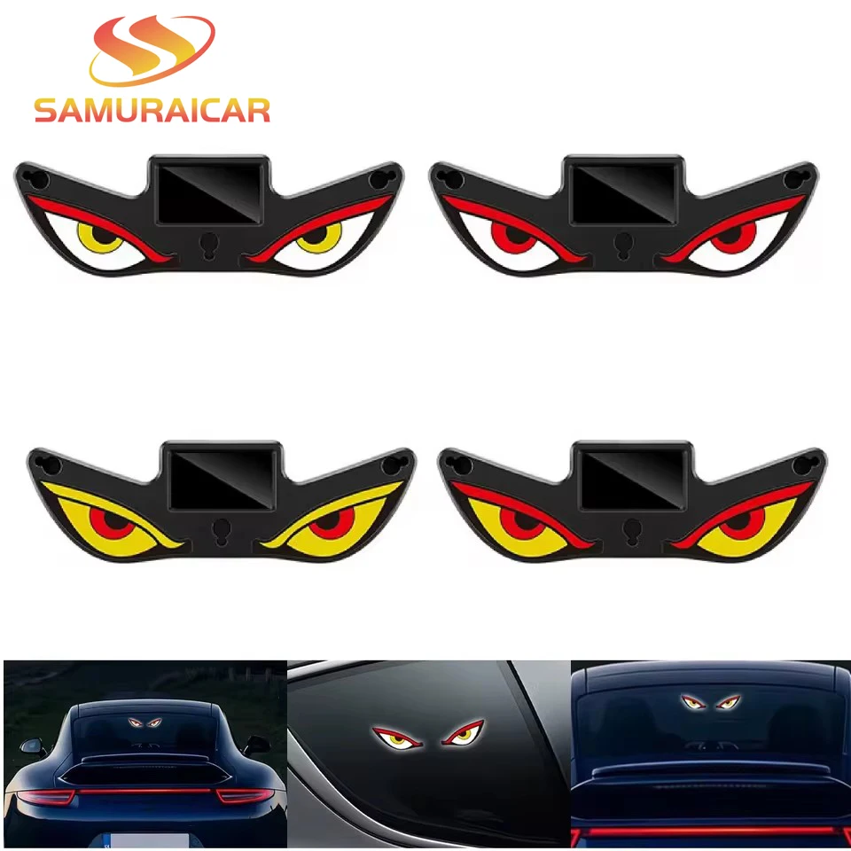 Solar Demon's Eye Car Dynamic Eyes LED Light Blinking Moving Eyes Car Lights Ambience Lamp Decoration No Wiring Required