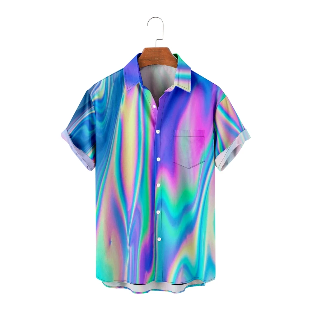 

3D Print Hawaiian Shirts for Men Laser Print Cool Short Sleeve Shirts Creative Summer Tops Vintage Breathable