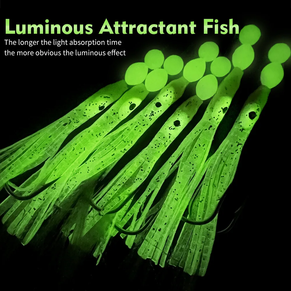 6pcs/Set Luminous Cluster Soft Lure Eel Sabiki Rigs String Hooks Lure Fishes Saury Squid Mackerel Scad Saltwater Fishing Tackle