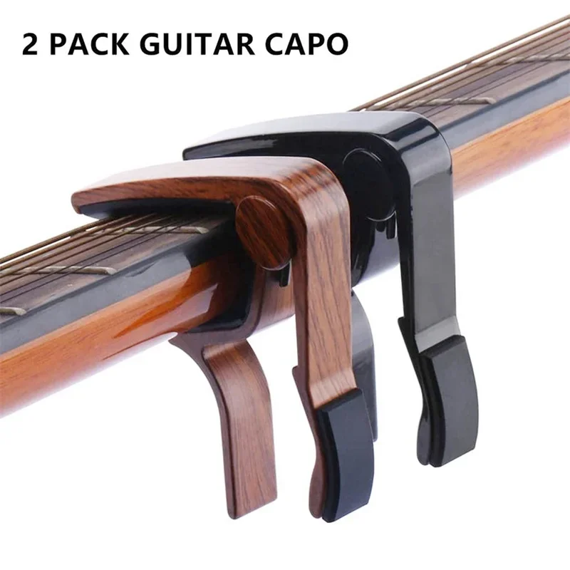 2pcs Guitar Capo Aluminum Wood Grain Black Tuning Clamps For 6 String Steel Acoustic And Electric Guitars With 5 Free Picks