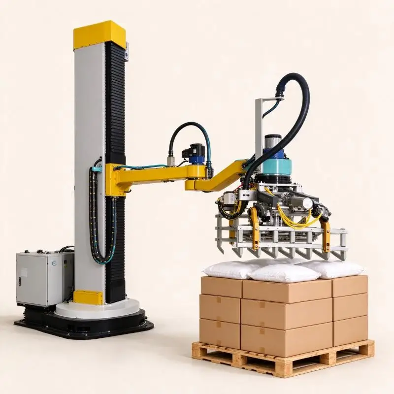 Column Palletizer Automated Pallet Stacker Single Column Design Space Saving For Fertilizer Bag End Of Production Line