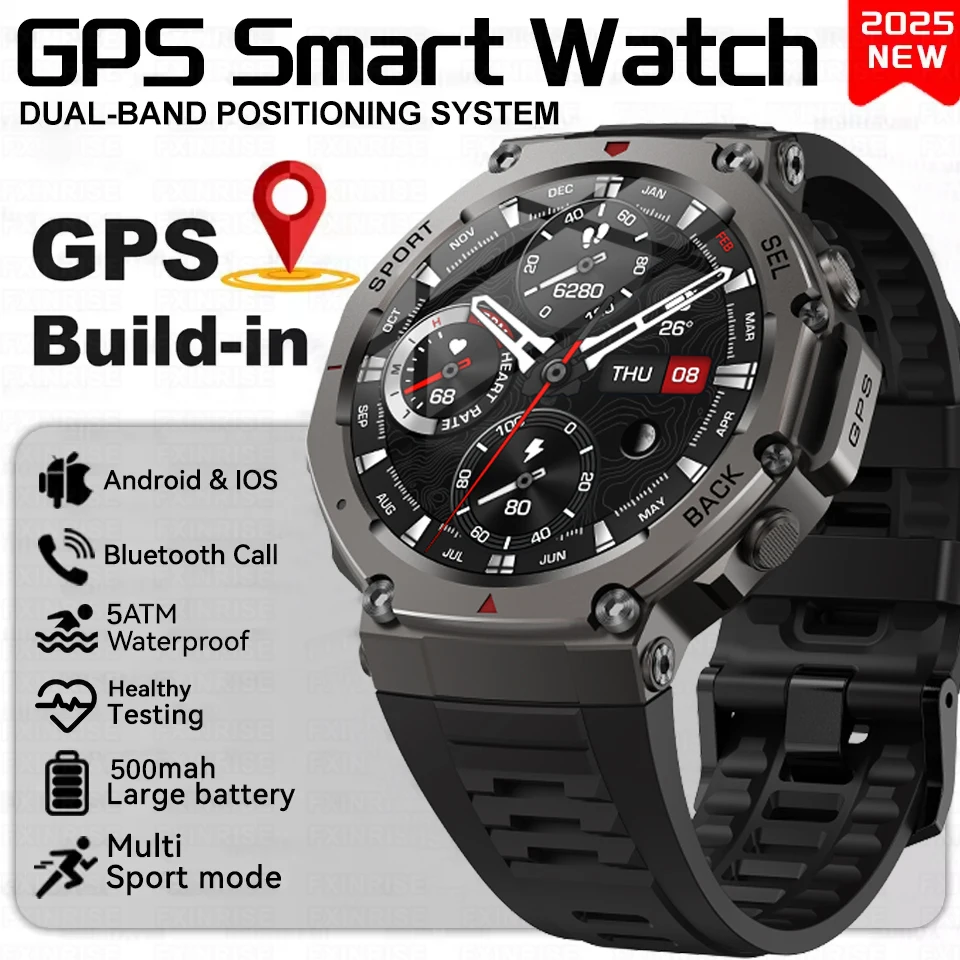 

Original T-Rex 3 GPS Smart Watch 5ATM Waterproof Built-in Dual-band GNSS Compass Military Sport Men Women Smartwatch 2025 New