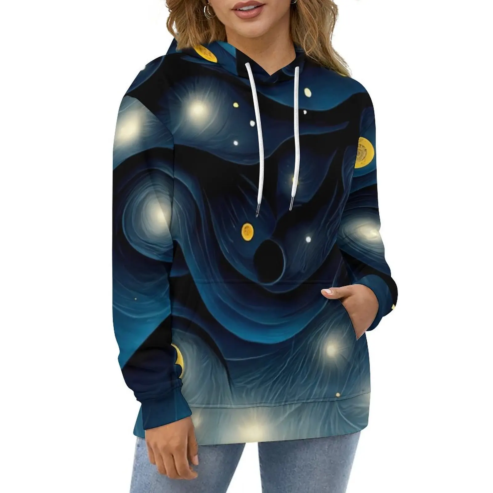 The Starry Night Hoodies Long Sleeve Modern Art Print Y2k Casual Hoodie Winter Hip Hop Oversized Custom Loose Hooded Sweatshirts