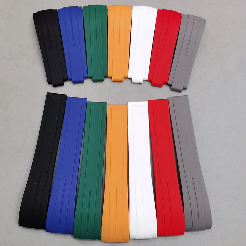 20/21/22mm Curved End Rubber Watch Strap For Rolex Submariner Master Water Ghost DAYTONA Clasp Bracelet Wrist Adjustable Band