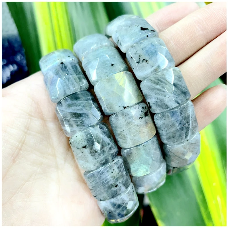 2024 Neues Naturstein-Armband aus Lapis Lazuli, Amazonit, Tigerauge, Achat und Morganit mit quadratischen Anhängern, elastisch, für Damen und Herren, Charm-Schmuck – Detail 6