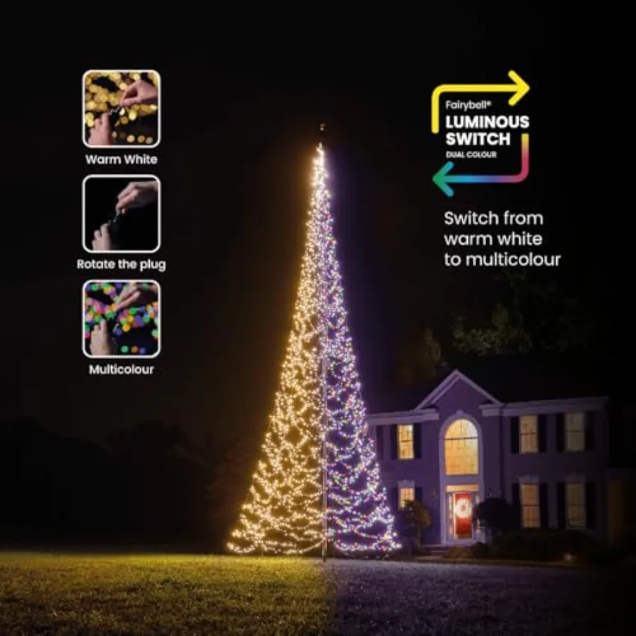 Outdoor Flagpole LED Christmas Tree Decorations In White With 3000 LEDs And Luminous Switch For 26Feet Flagpoles