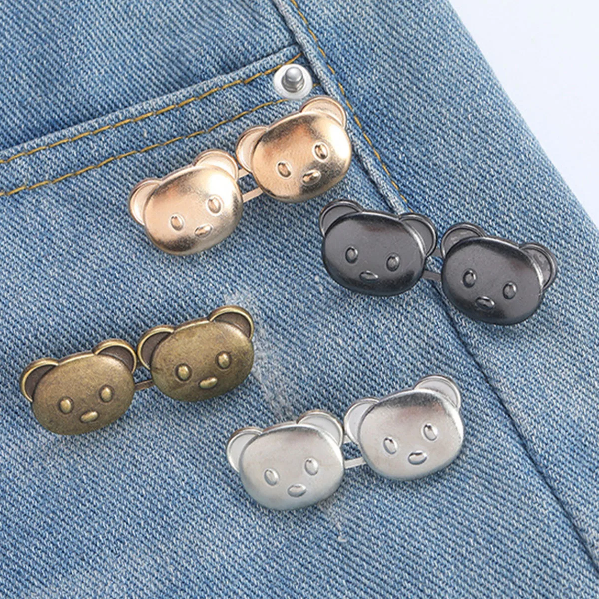 No Sewing Required Tightener Waist Buckle for Jeans Detachable Metal Cute Bear Button Adjusting Fasteners