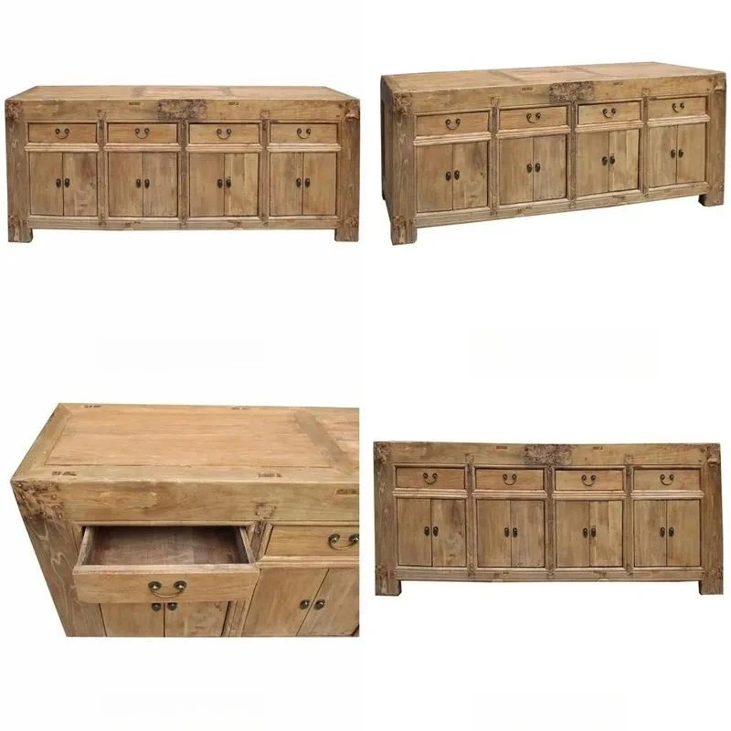 Chinese Antique Recycled Solid Wood Natural Long Sideboard Furniture