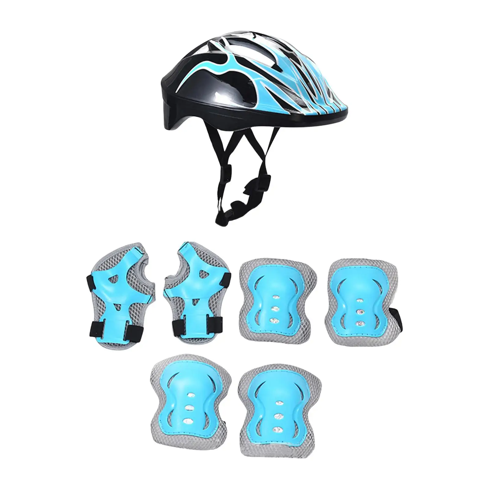 

Детский велосипедный шлем и комплект защитных накладок на колени, локти и запястья для катания на роликах, скейтбординга, езды на велосипеде и занятий спортом на открытом воздухе.