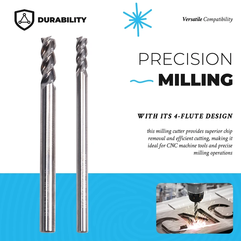 2PCS HSS 4-Flutes High Hardness Steel Straight Shank End Mill For CNC Machine Tools Metal Processing Milling Cutter