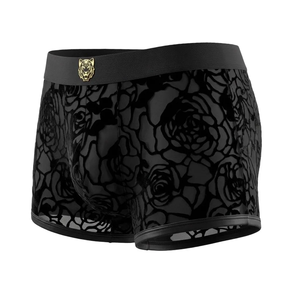 Men‘s Ice Silk Mesh Boxer Briefs Breathable Elastic Fit Underwear Thin Embroidered Summer Shorts