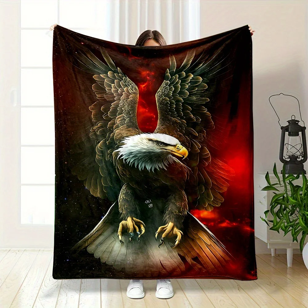 Ultra-Soft Flannel Throw Blanket with Majestic Eagle Design - Versatile & Cozy for All Seasons, Perfect for Bed, Sofa, Camping,