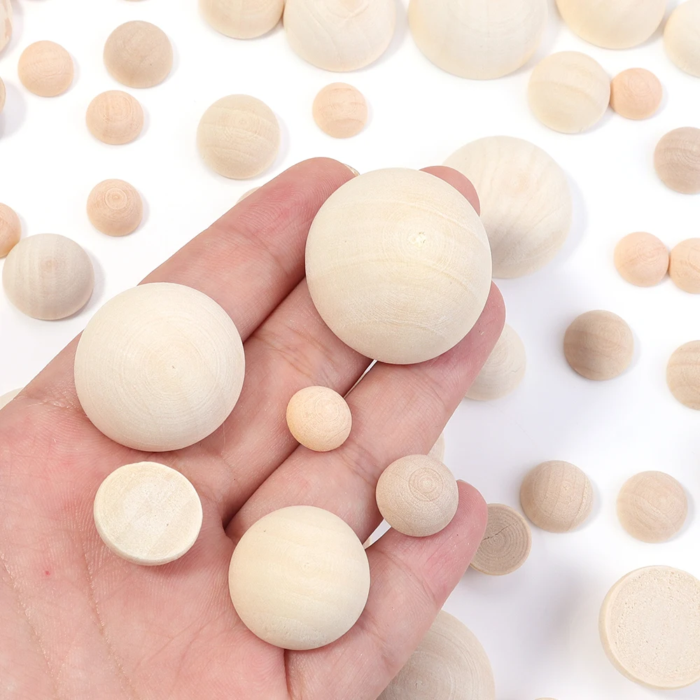 5-50pcs/lot 10/12/15/20/25/30/40/50mm Half Ball Wooden Beads Half Round Wood Loose Beads For DIY Handrafts Supplies