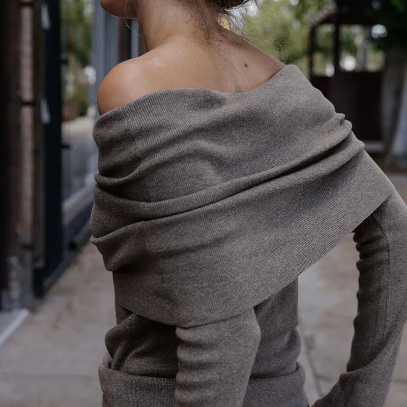 2025年秋の新作、若い女性向けのニットチューブトップ、折りたたみ式スリムフィットロングスリーブファッション