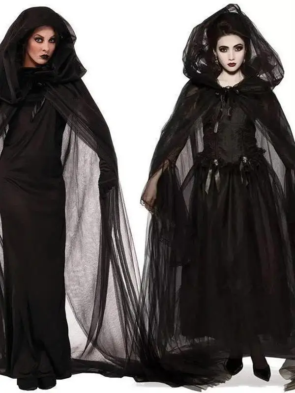 

Black Cape Cloak Halloween Cosplay Costume Women's Fashionable Gown Elegant Dark Robe for Stage Performances And Festive Occa...