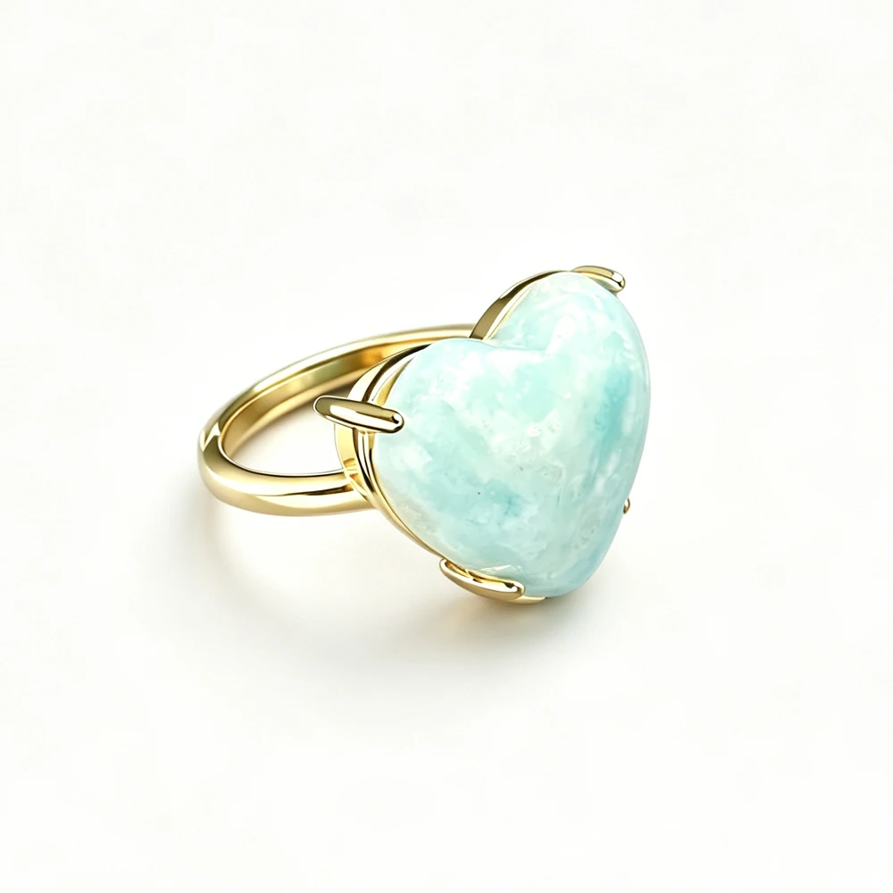 

Elegant Natural Hemimorphite Ring 18K Yellow Gold Natural Mineral Specimen Quartz 18mm for Women Party Birthday Jewelry Gift