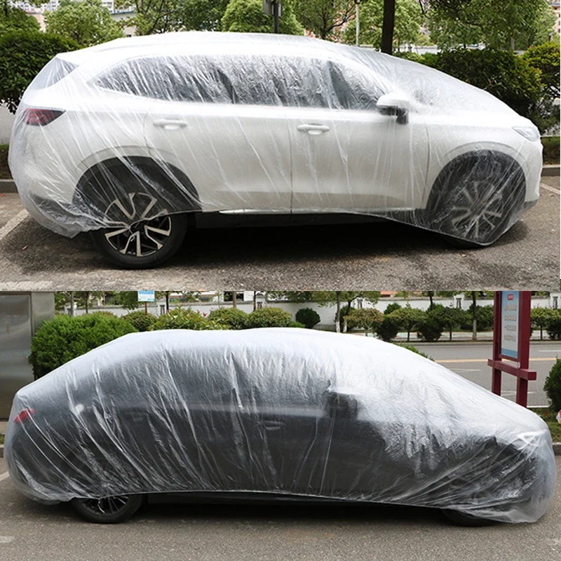 Universal Car Shield Cover PE Transparent Covers With Elastic Band Rain Dust Resistant Scratch-Proof Full Car Protective Shield