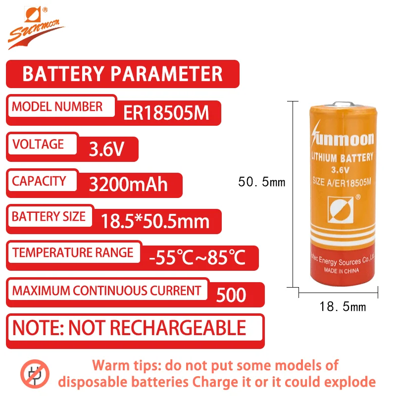 ER18505M 3200mAh 3.6V high-power 3.6V primary lithium battery for smart water meters, heat meters, and IoT devices