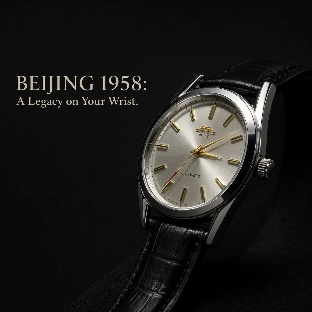 

Beijing Vintage Mechanical Watch for Men 17 Jewels Hand Wind Shock Resistant Black Leather Strap Dress Wristwatch