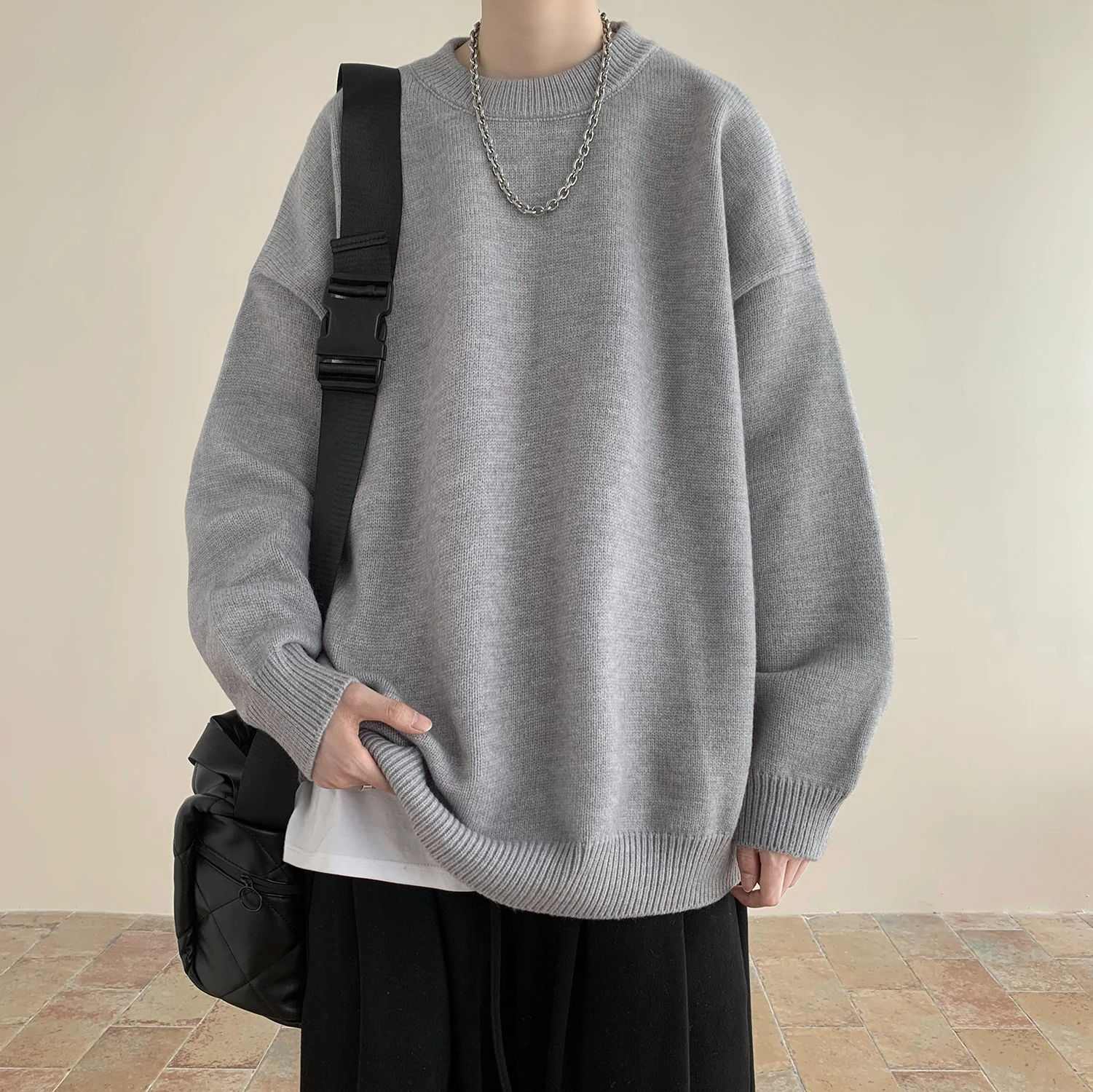 2023 Men Autumn Oversized Japan Harajuku Sweater Vintage Knitted Men Hip Hop Warm Round Neck Sweater Men Cloting New Pullover