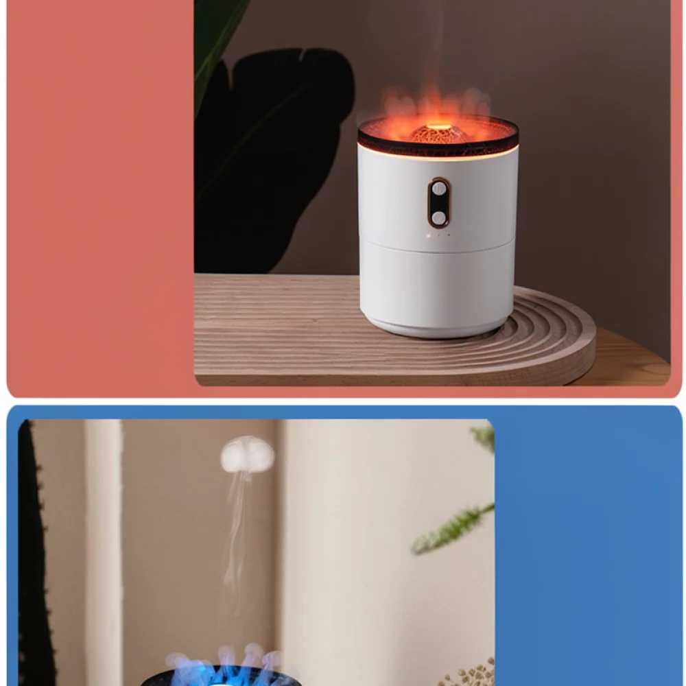 Night Light Volcano Humidifier Jellyfish Aromatherapy Diffuser Desktop Air Purifier Ultrasonic Mist Maker Fragrance Unit